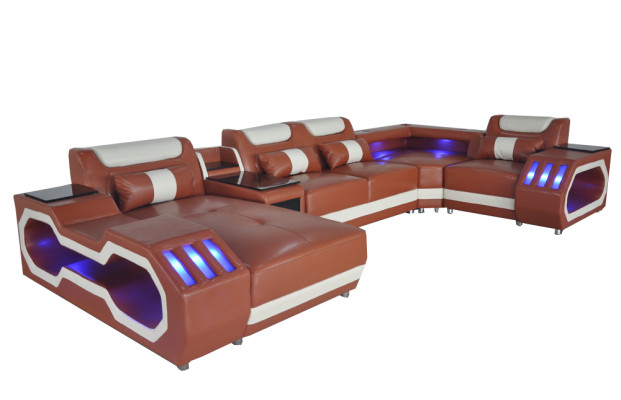 Ledersofa Couch Wohnlandschaft Eck Garnitur Design Modern Sofa U-Form Sofa Rot