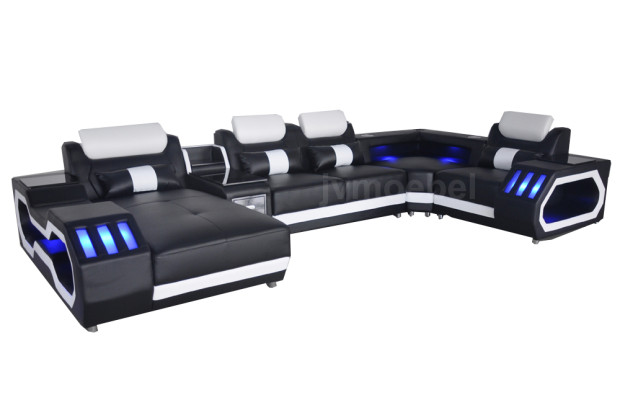 Ledersofa Couch Wohnlandschaft Eck Garnitur Design Modern Sofa U-Form Sofa Rot