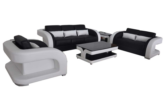 XXL Leder Wohnlandschaft Garnitur Design Modern Sofagarnitur 3+2+1 mit USB+Tisch