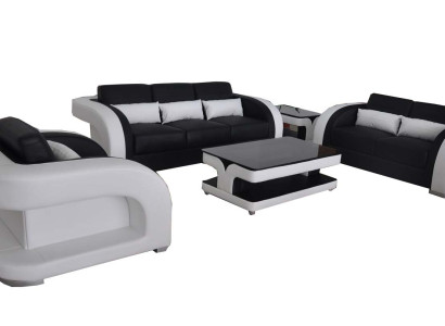 XXL Leder Wohnlandschaft Garnitur Design Modern Sofagarnitur 3+2+1 mit USB+Tisch