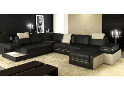 Modern Eckcouch Design Sofa Polster Ecke Leder Textil Couch LED Wohnlandschaft