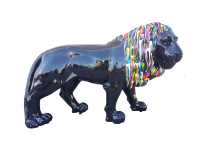 Design Statuen Bunte Figur Bemalte Löwe Skulptur Deko Garten 140x190cm Statue