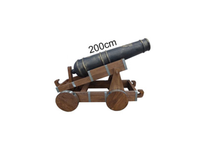 Antike Kanone auf Rädern Deko Garten Dekoration Skulptur Statuen Holz 200 cm Neu