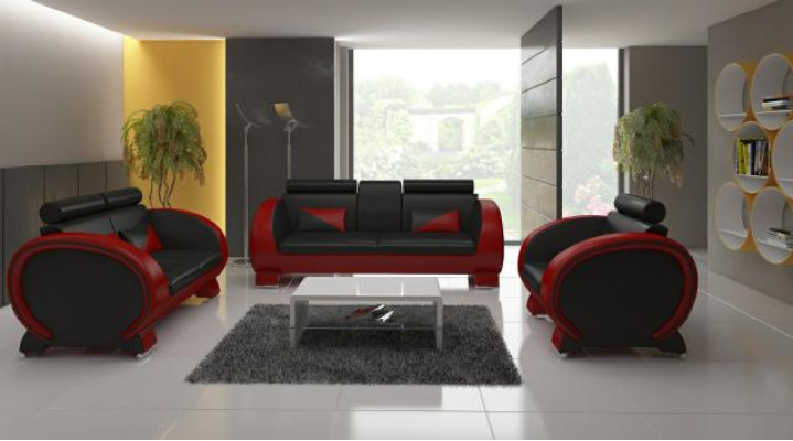 Ledersofa mit USB Ledergarnitur 3+2+1 Polstergarnitur Ledercouch Garnitur VIGO