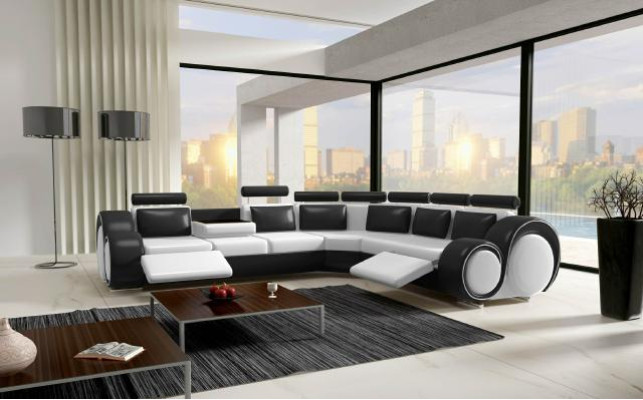 Ledersofa mit USB Sofa Eckcouch Design Sofa Ledercouch Ecksofa Wohnlandschaft