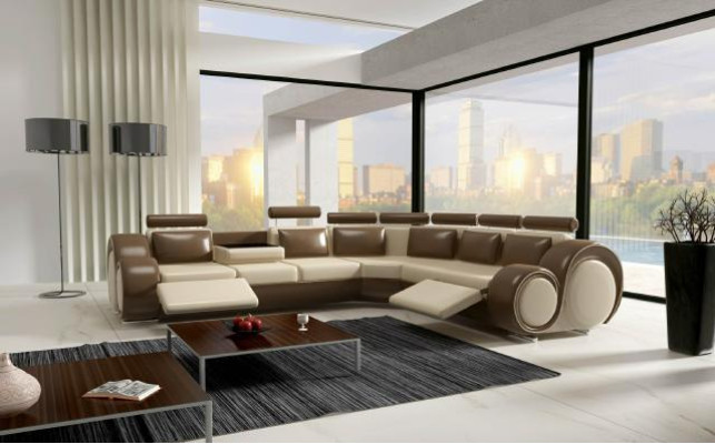 Ledersofa mit USB Sofa Eckcouch Design Sofa Ledercouch Ecksofa Wohnlandschaft