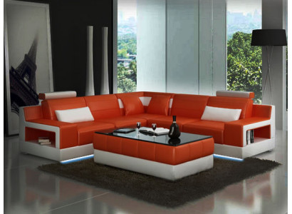 ECKSOFA + USB DESIGN LEDERSOFA BETTFUNKTION GARNITUR WOHNLANDSCHAFT POLSTER NEU