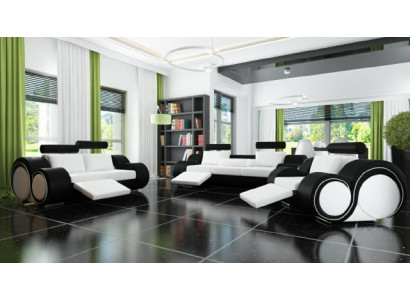 Ledersofa mit USB Sofagarnitur LEDER SOFA 3-SITZER Mit FUSSSTÜTZEN MADE IN EU
