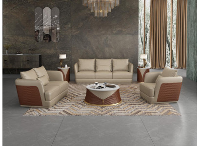 Design Ledersofa Sofagarnitur 321 Sitzer Couchtisch 2x Beistelltisch Sofa Neu