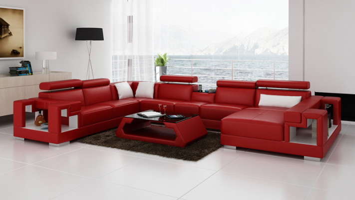 Ecksofa Garnitur Modern Sofa USB Ledersofa Sofa Couch Wohnlandschaft Orange Neu