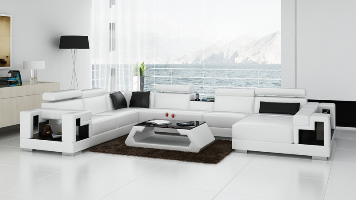 Ecksofa Garnitur Modern Sofa USB Ledersofa Sofa Couch Wohnlandschaft Orange Neu