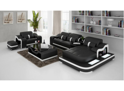 Ecksofa Set Couch Polster Eck Garnitur + Sessel Wohnlandschaft L Form Leder Neu