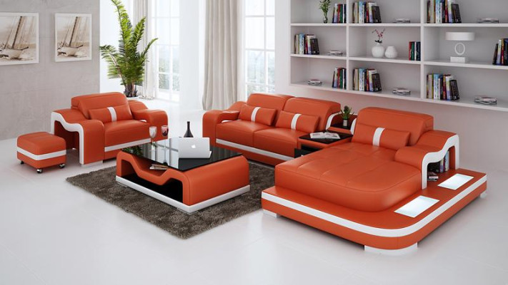 Ecksofa Set Couch Polster Eck Garnitur + Sessel Wohnlandschaft L Form Leder Neu