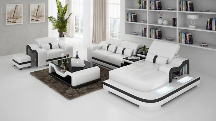 Ecksofa Set Couch Polster Eck Garnitur + Sessel Wohnlandschaft L Form Leder Neu
