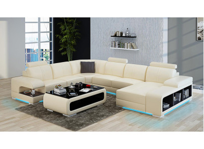 Ledersofa Couch Wohnlandschaft Ecksofa Garnitur Design Modern Neu Sofa mit USB
