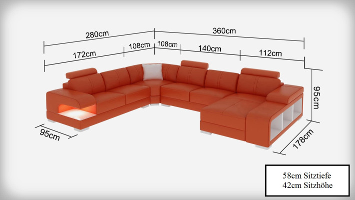 Ledersofa Couch Wohnlandschaft Ecksofa Garnitur Design Modern Neu Sofa mit USB
