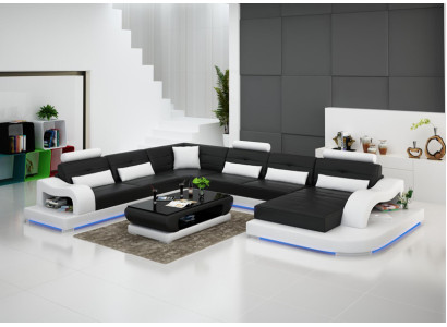 Ledersofa Couch Wohnlandschaft Ecksofa Eck Garnitur Design Modern Sofa mit USB