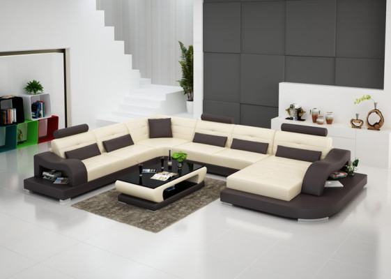 Ledersofa Couch Wohnlandschaft Ecksofa Eck Garnitur Design Modern Sofa mit USB