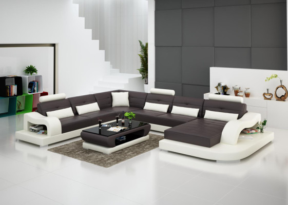 Ledersofa Couch Wohnlandschaft Ecksofa Eck Garnitur Design Modern Sofa mit USB