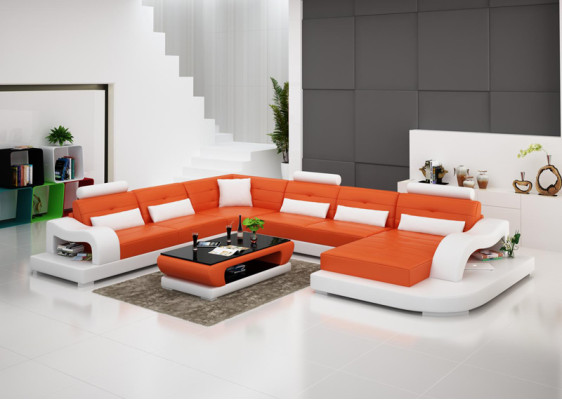 Ledersofa Couch Wohnlandschaft Ecksofa Eck Garnitur Design Modern Sofa mit USB