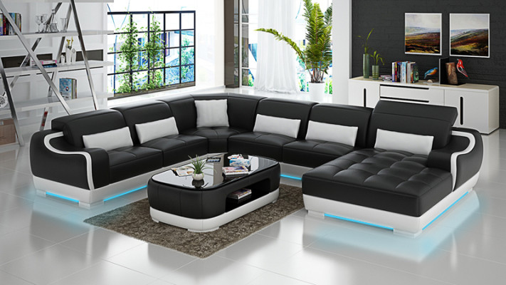 Wohnlandschaft Ledersofa Couch Design Garnitur Modern Ecke Sofa U-Form + USB