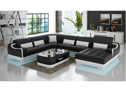 Wohnlandschaft Ledersofa Couch Design Garnitur Modern Ecke Sofa U-Form + USB