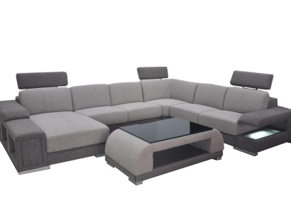 Design Textil Wohnlandschaft Eck Sofa Moderne Garnitur Couch Ecke Grau USB Stoff