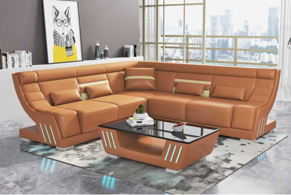 Ecksofa Sofa L Form Orange Designersofa Kunstleder Polster Sofas Eck