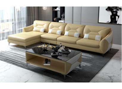 Eckgarnitur Ledersofa Ecksofa L Form Liege Couch Sofa Beige Luxus Neu