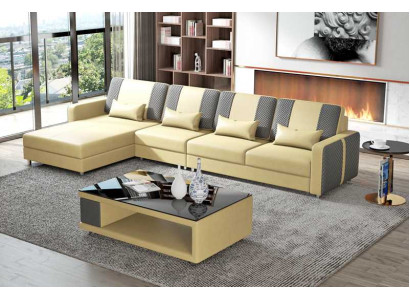 Eckgarnitur Ledersofa Ecksofa L Form Liege Couch Sofa Beige Luxus Neu
