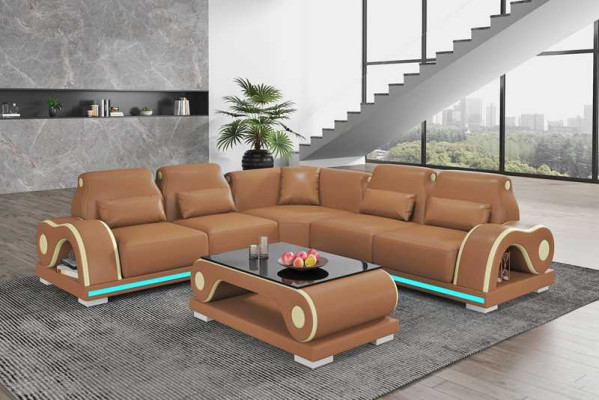 Ecksofa Ledersofa L Form Couch Sofa Blau Luxus Moderne Eckgarnitur Couchen