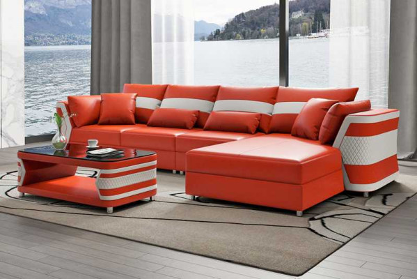 Ecksofa Ledersofa L Form Couch Sofa Weiß Luxus Moderne Eckgarnitur