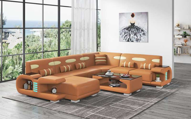 Wohnlandschaft XXL Sofa U Form Groß Ecksofa Ledersofa Blau Sofas Neu