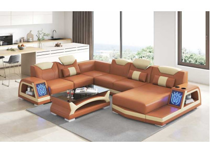Ecksofa Modern Wohnlandschaft Sofa U Form Groß Ledersofa Braun Sofas