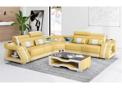 Ledersofa Eckgarnitur Ecksofa L Form Sofa Couch Beige Luxus Design