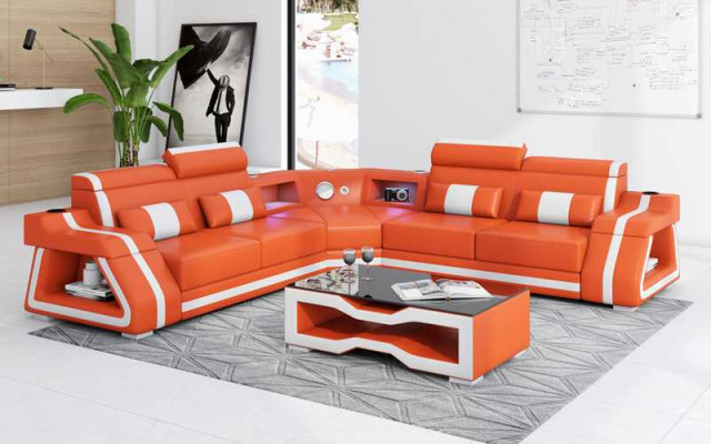 Ledersofa Eckgarnitur Ecksofa L Form Sofa Couch Beige Luxus Design