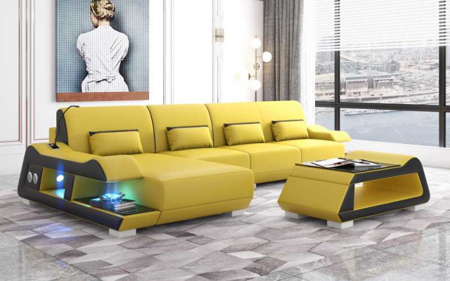 Ecksofa L Form Ledersofa Couch Sofa Blau Luxus Moderne Eckgarnitur Couchen