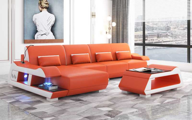 Ecksofa L Form Ledersofa Couch Sofa Blau Luxus Moderne Eckgarnitur Couchen