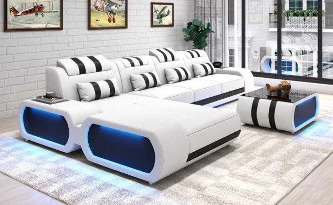 Eckgarnitur Ecksofa L Form Ledersofa Sofa Couch Weiß Luxus Design Couchen