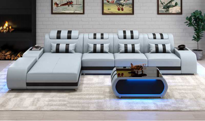 Eckgarnitur Ecksofa L Form Ledersofa Sofa Couch Weiß Luxus Design Couchen