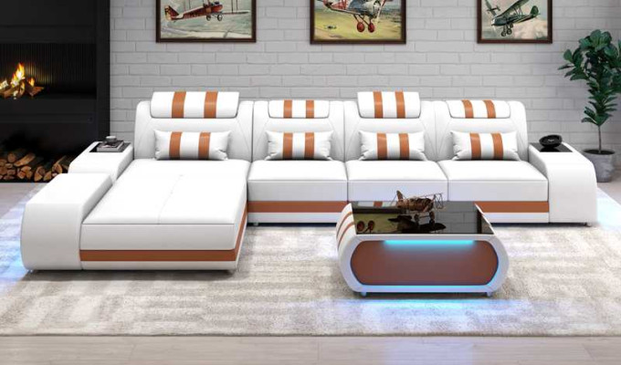 Eckgarnitur Ecksofa L Form Ledersofa Sofa Couch Weiß Luxus Design Couchen