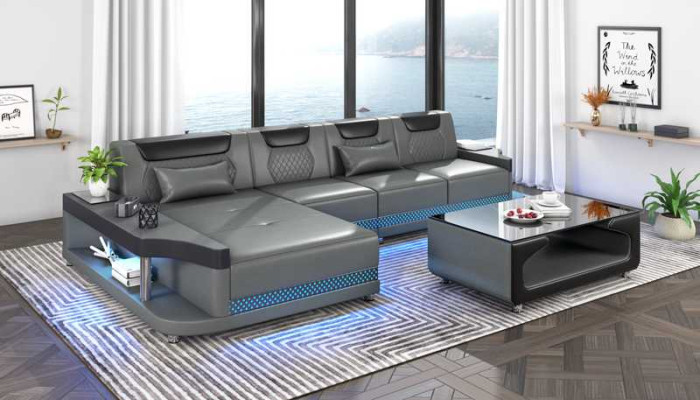 Eckgarnitur Ecksofa L Form Ledersofa Couch Sofa Grau Luxus Moderne Couchen