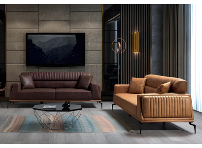 Wohnzimmer Braune Sofagarnitur Designer 2x Dreisitzer Couchen Edle Möbel