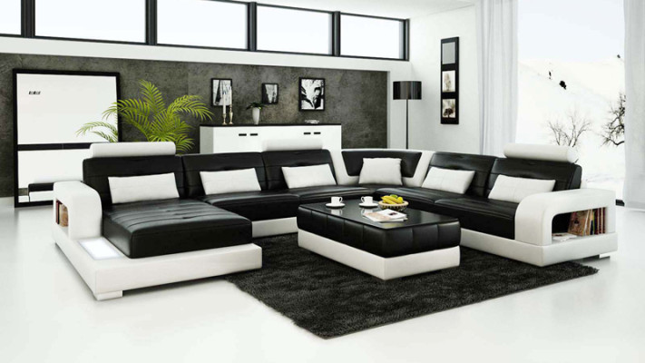 Ledersofa Couch Wohnlandschaft Ecksofa Eck Garnitur Design Modern Sofa L6008