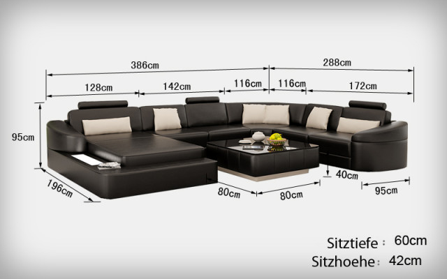 Ledersofa Couch Wohnlandschaft Ecksofa Eck Garnitur Design Modern Sofa L6011