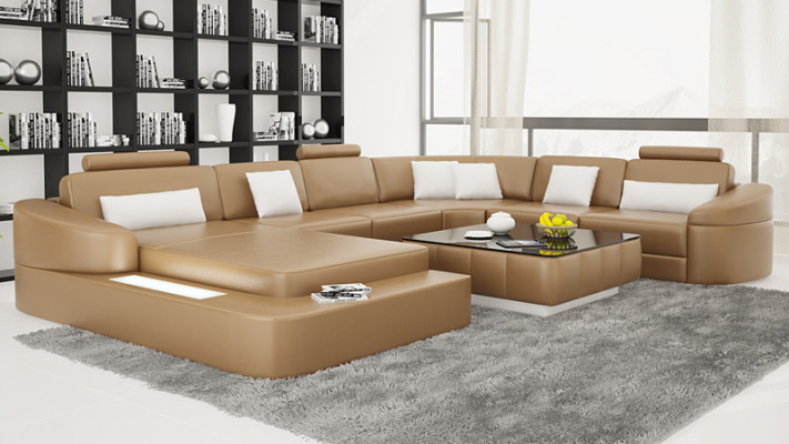 Ledersofa Couch Wohnlandschaft Ecksofa Eck Garnitur Design Modern Sofa L6011