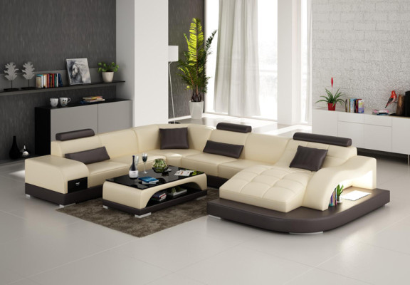 Ledersofa Couch Wohnlandschaft Ecksofa Eck Garnitur Design Modern Sofa G8009B