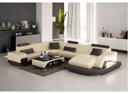 Ledersofa Couch Wohnlandschaft Ecksofa Eck Garnitur Design Modern Sofa G8009B