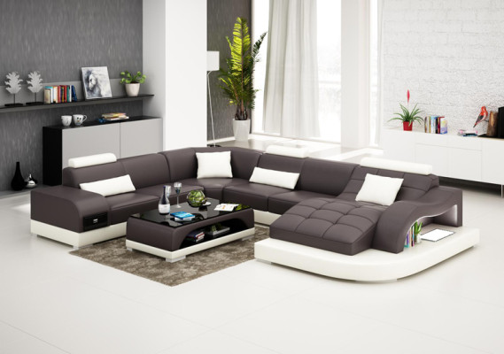 Ledersofa Couch Wohnlandschaft Ecksofa Eck Garnitur Design Modern Sofa G8009B