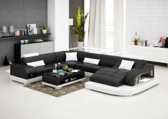 Ledersofa Couch Wohnlandschaft Ecksofa Eck Garnitur Design Modern Sofa G8009B
